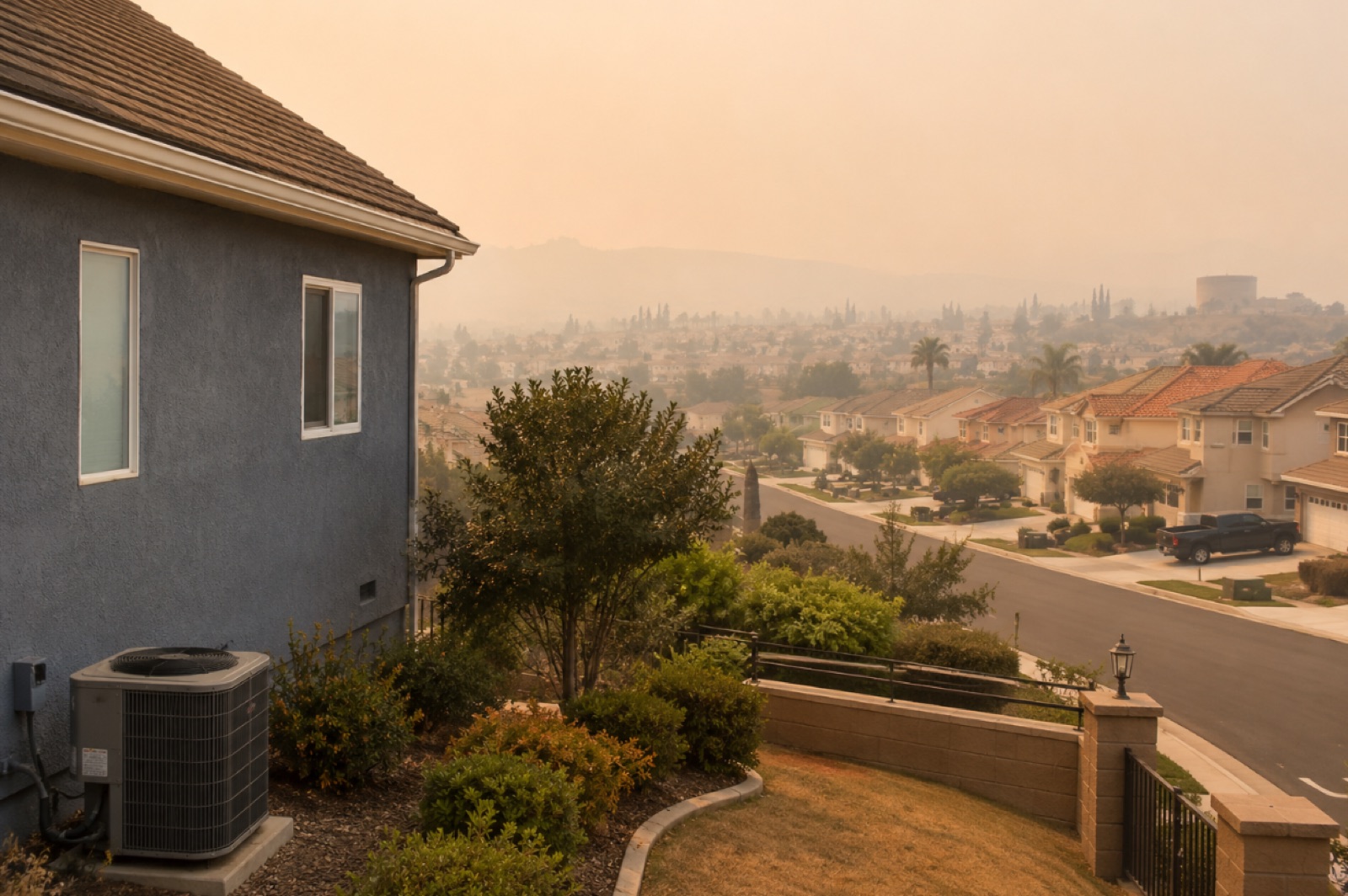 Wildfire smoke conditions affecting residential HVAC systems in Los Angeles